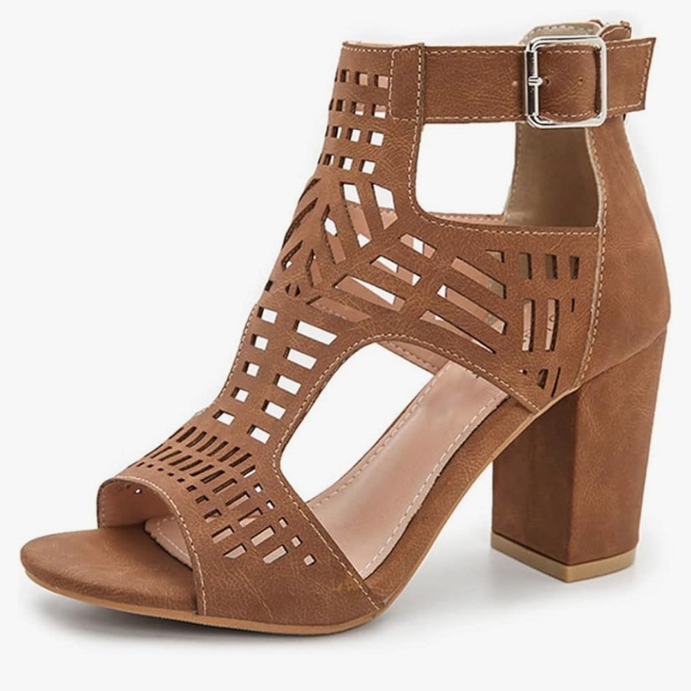 Women's Brown Block Heel Sandals